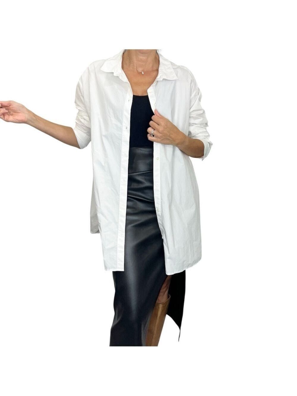 Minimalist white cotton poplin oversized long sleeve button down top blouse XL - Picture 1 of 10